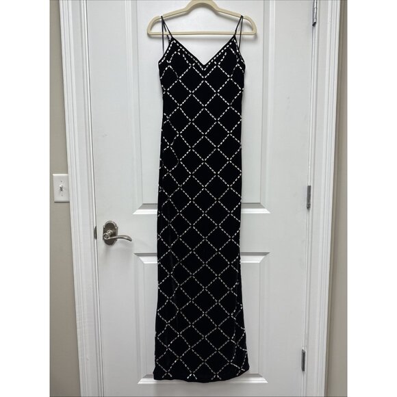 Ramy Brook Size 0 Black Omega Rhinestone Velvet Maxi Dress Spaghetti Straps - Picture 4 of 12